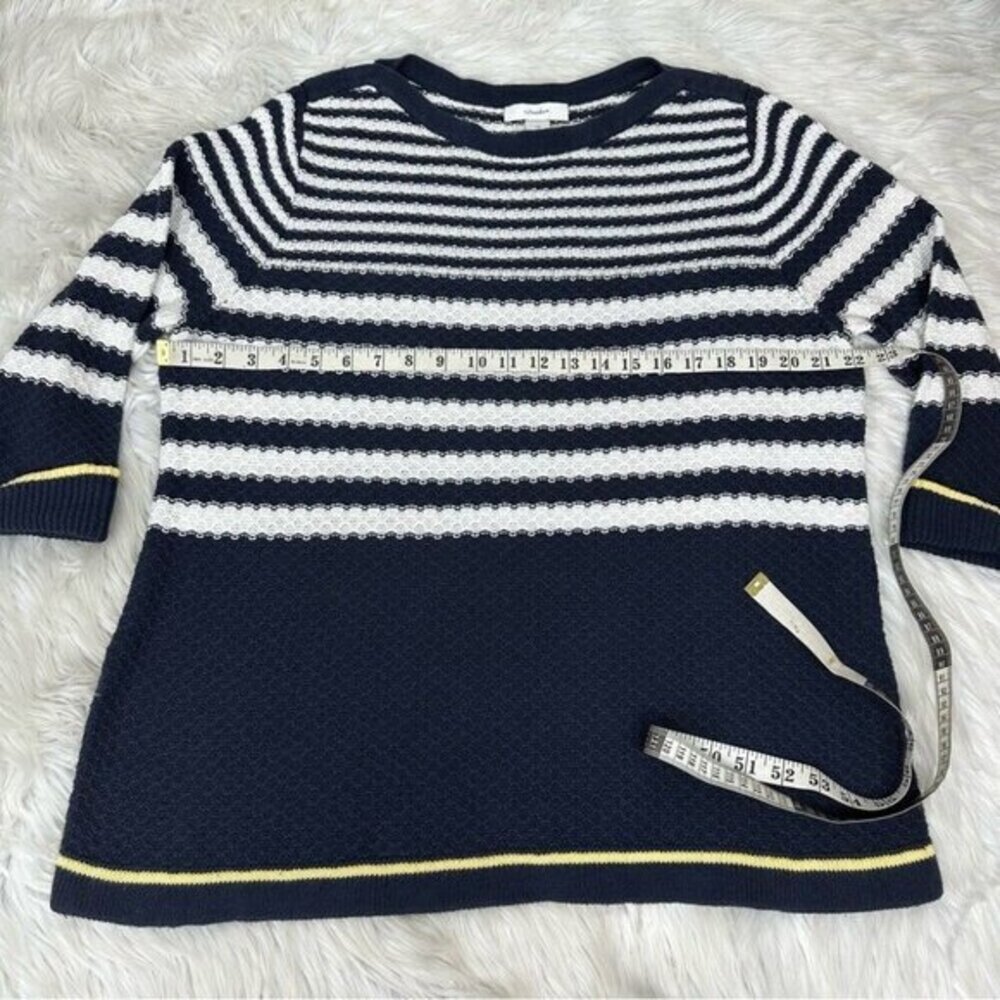 CJ Banks Womens 1X Navy Blue White Striped 100% Cotton 3/4 Sleeve Sweater Top - Picture 11 of 12